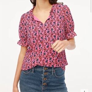 J. Crew Short Sleeve Ruffle Tie Neck Top NWOT